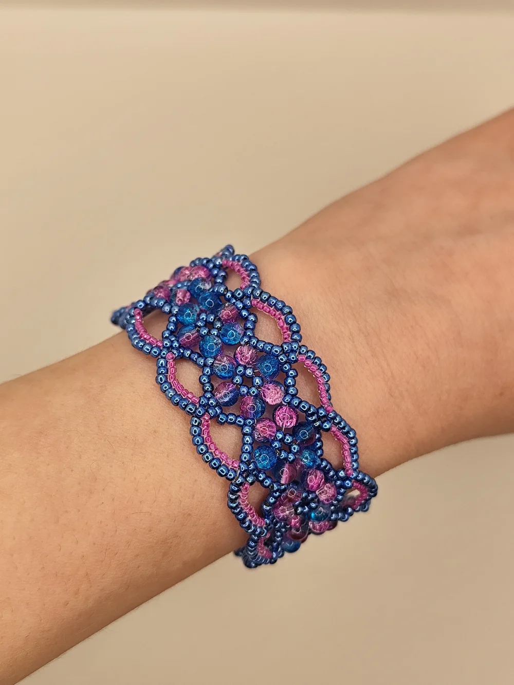 Handcrafted Blue and Purple Beaded Lace Bracelet